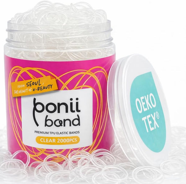 PONIIBAND [Made in Korea] Non-Toxic & Safe 0.8-Inch Clear Elastic Hair